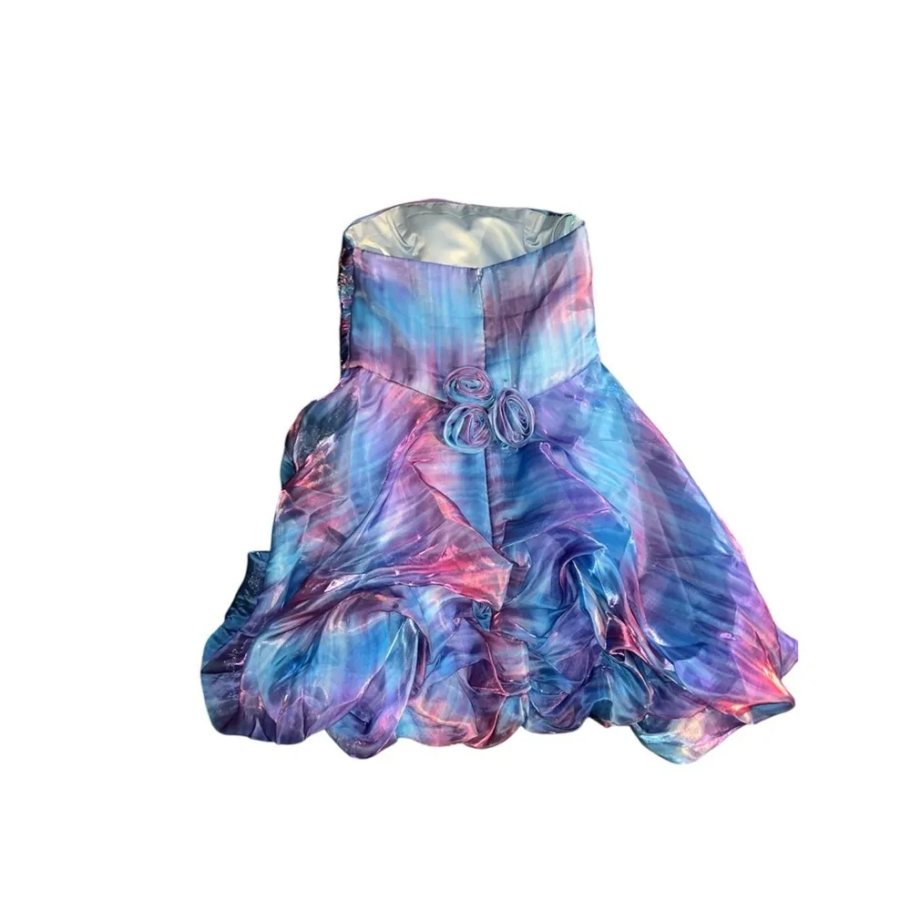 Johnny blue and purple ombré strapless dress with sequin. Zipper back. Large - Image 3