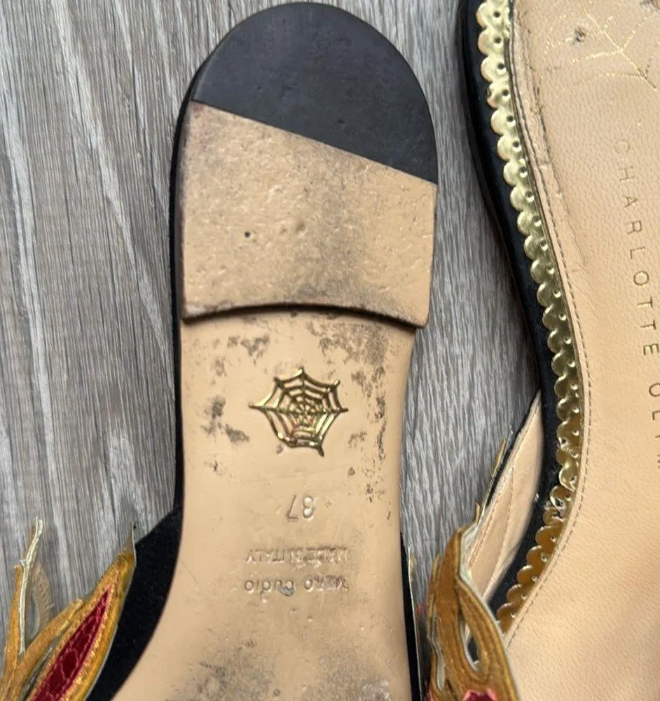 CHARLOTTE OLYMPIA Black Suede And Red Snake-printed Leather mules Size 37/7 - Image 11