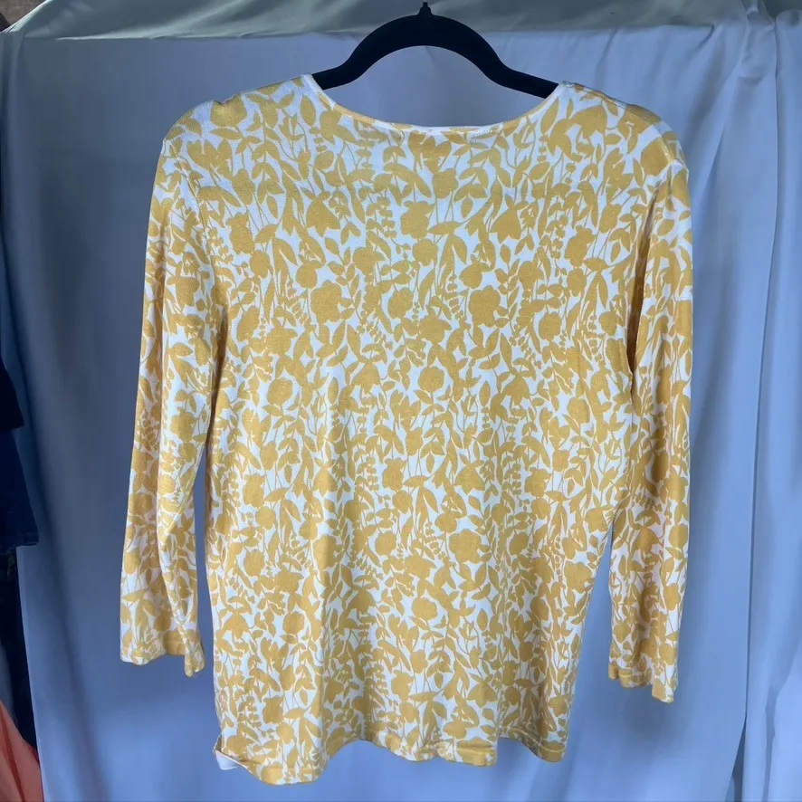 JILLIAN JONES Floral Silk Blend Cardigan‎ Button Front Top Womens S Vintage Yellow - Image 8