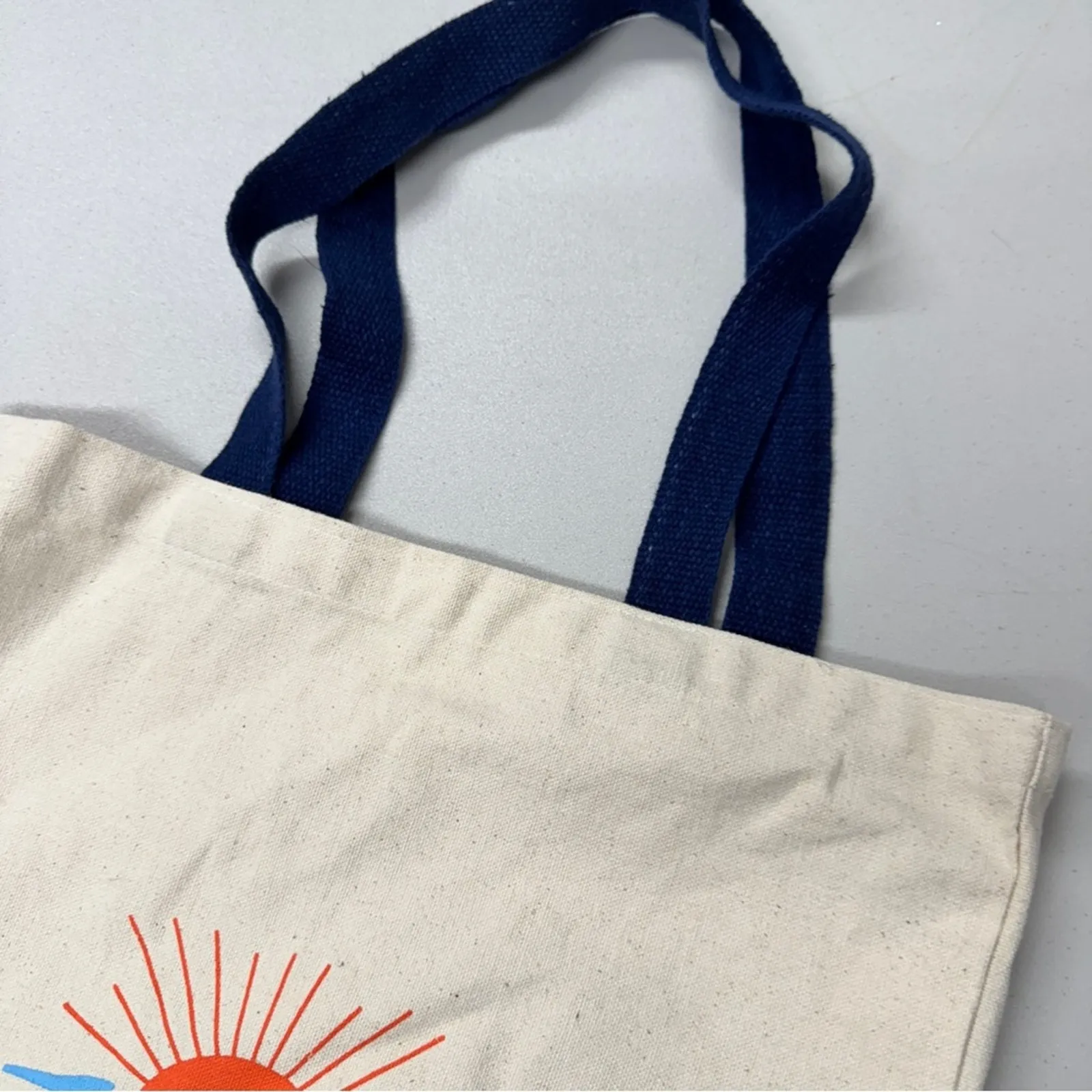 Faherty Cream Blue Canvas Reusable Tote Bag Shopping - Image 3