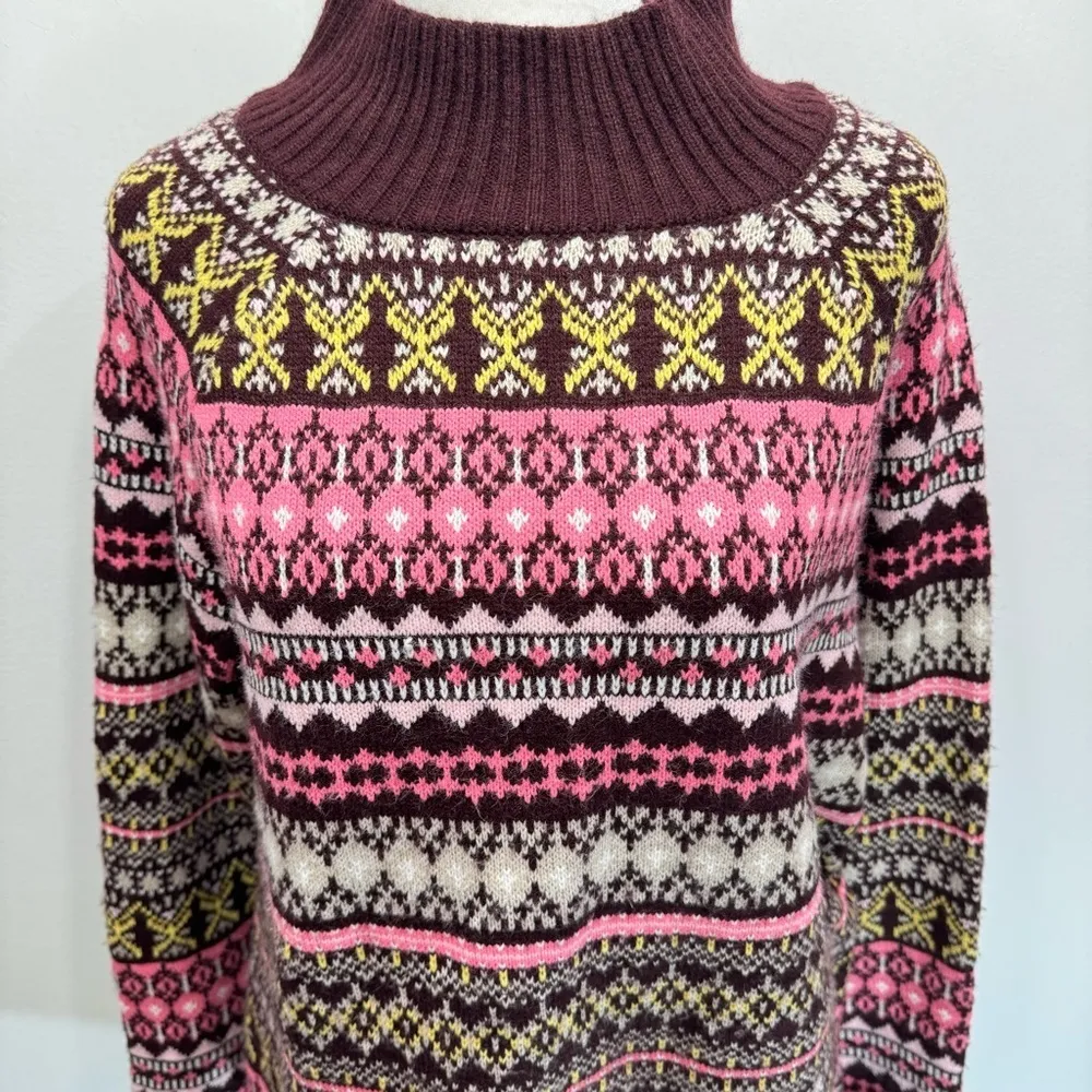 Multicolor Fair Isle Apres Sweater Mock Neck Tunic New York & Company Cabincore Size L - Image 4