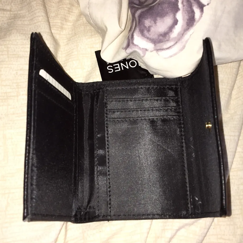 New Jones NY Black Textured Tri Fold Wallet & Coin - Image 2