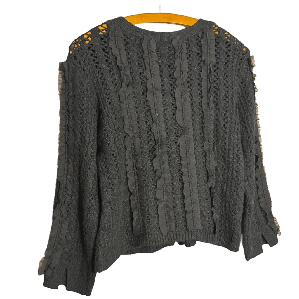 NWT NIC+ZOE Black Onyx Textured Ruffle Cardigan with Hook Closure, Size SP - Image 2