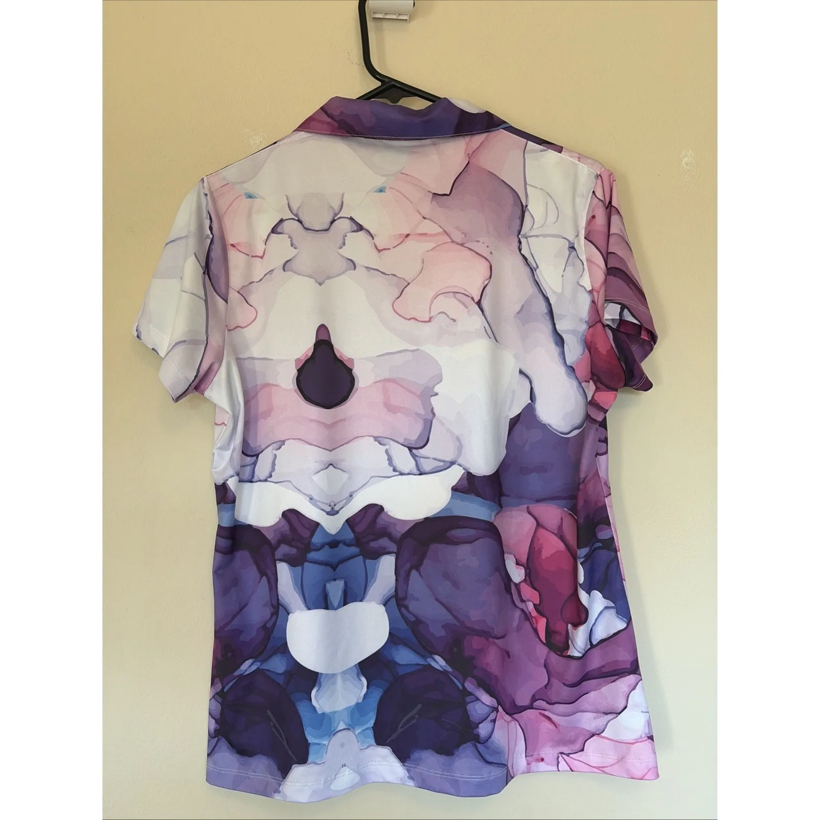 Yatta Golf Purple Watercolor Wearable Art Activewear Polo Shirt‎ Womens Large - Image 4