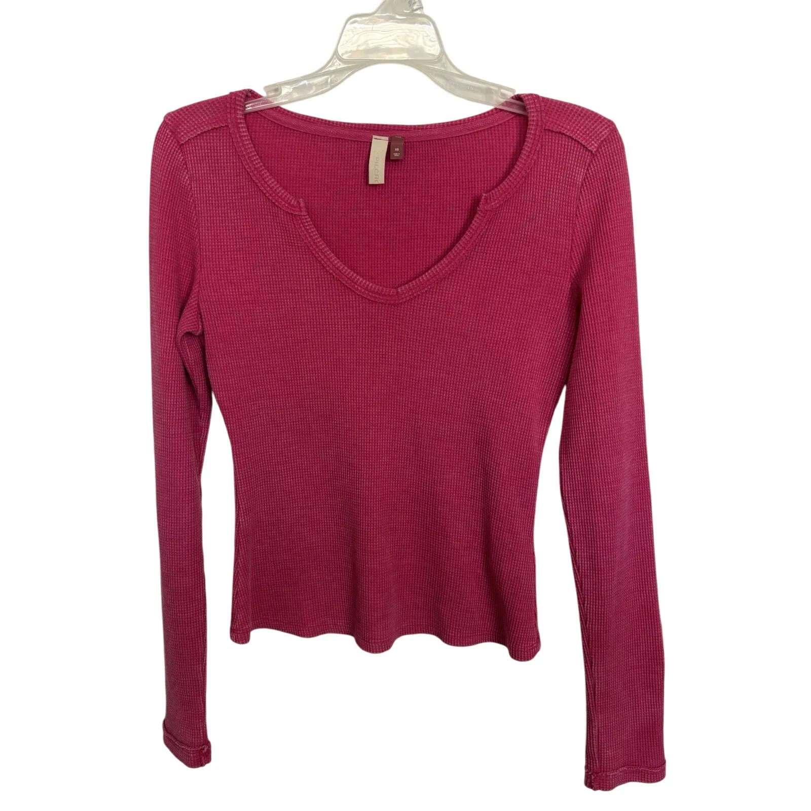 Anthropologie Pilcro Pink Notched Waffle Knit Long Sleeve Thermal Top Size XS - Image 2