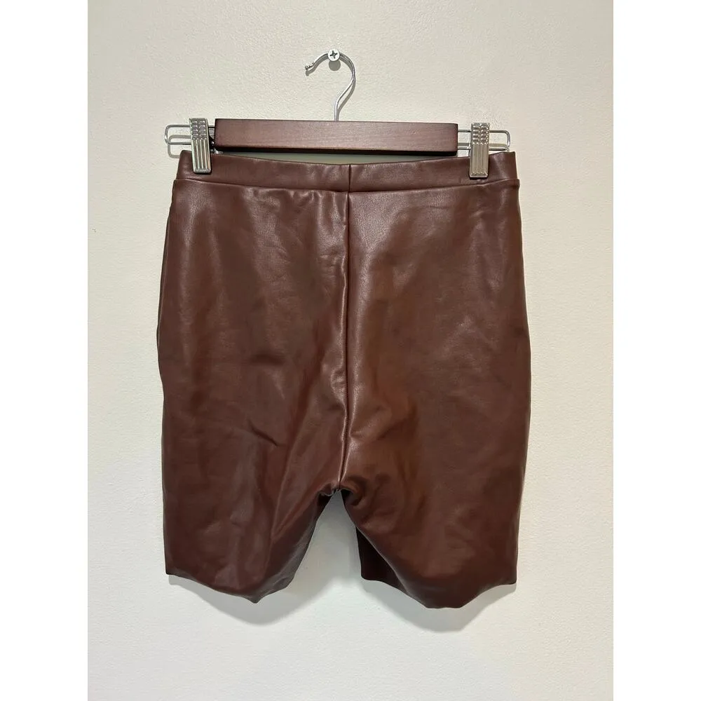 Skims faux leather biker short brown womens size S - Image 3