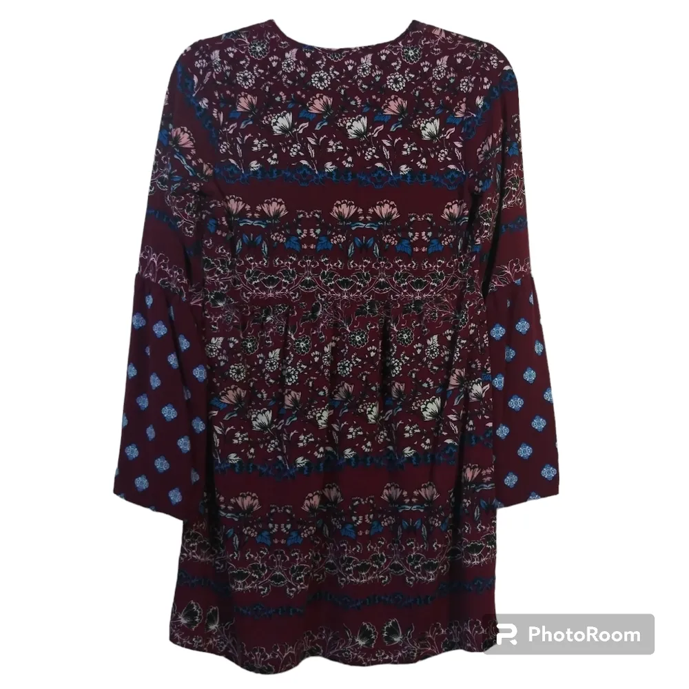 Socialite Burgundy Bell Sleeve Boho Dress Size M - Image 3