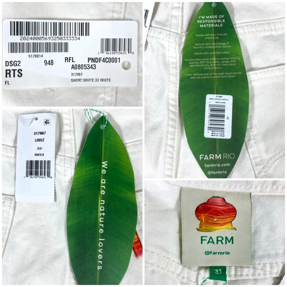 Farm Rio Crochet Detail Cotton Denim Shorts White Size 33 NWT - Image 15