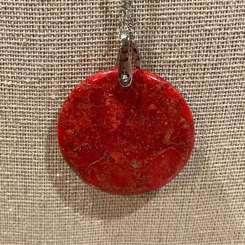 JTV Red Jasper Stone Pendant Necklace Silver Chain Adjustable Women’s Jewelry - Image 3