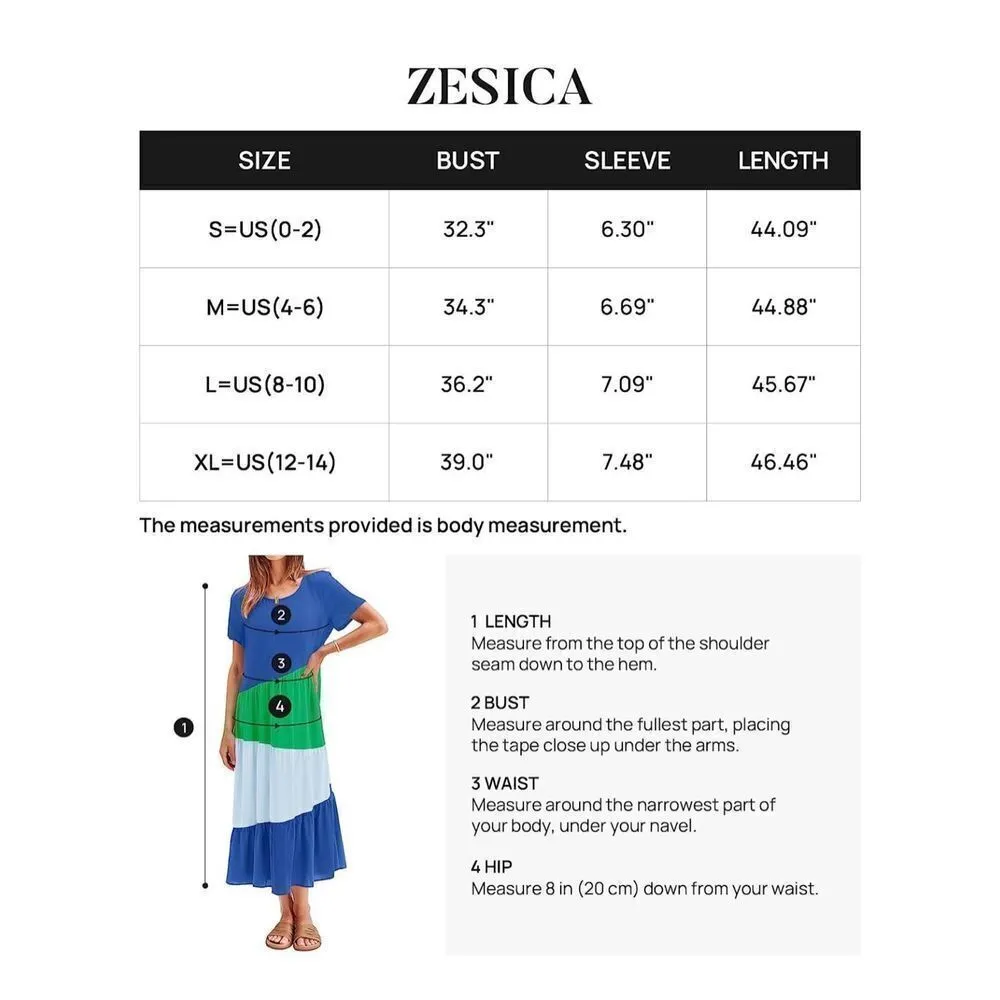 NEW Short Sleeve Crew Neck Loose Tiered Swing Midi Dress L Blue Size L - Image 4