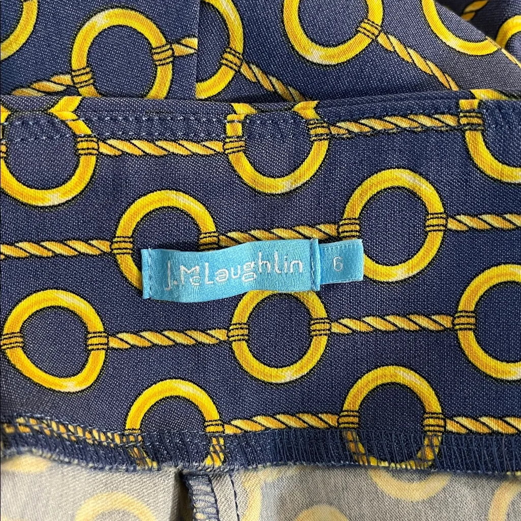 J Mclaughlin Gray Blue Gold Ring Rope Print Pull On Pants Rayon Nylon Size 6 Yellow - Image 4