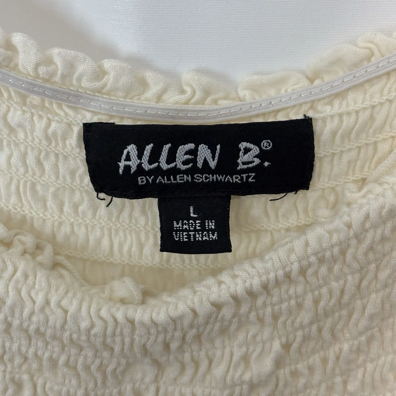 Allen B Schwartz Lrg Beige Neutral Off Shoulder Smocked Peplum Babydoll Milkmaid White Size L - Image 4