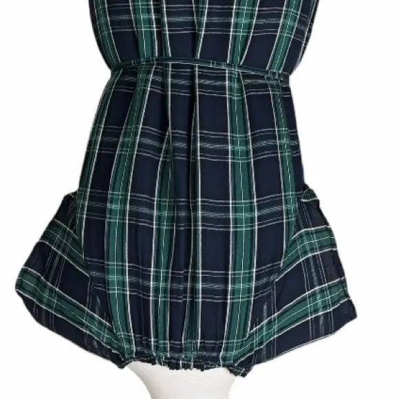 LOFT Green Navy Blue Plaid Cap Sleeve Keyhole Belted Shift Dress Women’s Size 6 - Image 10