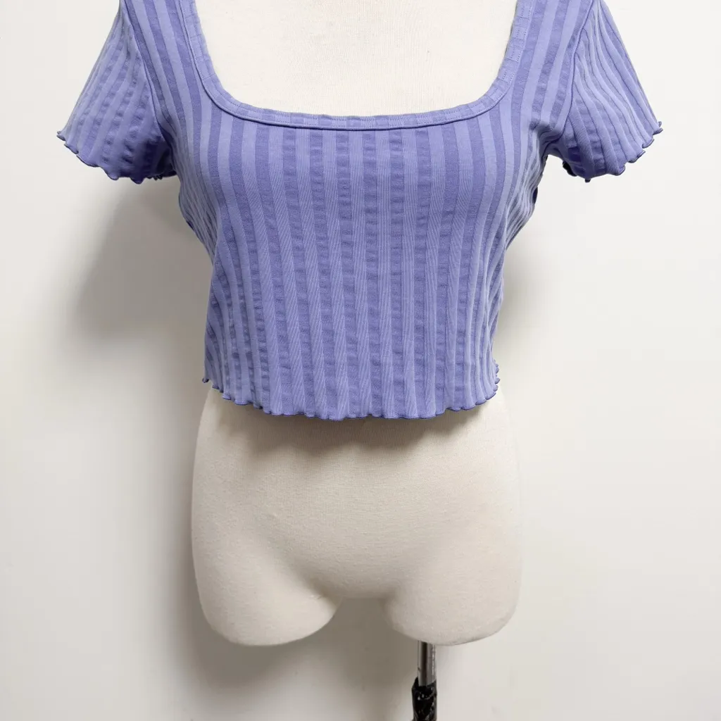 Offline Aerie Periwinkle Purple Groovy Ribbed Square Neck Short Sleeve Crop Top Size XL - Image 3