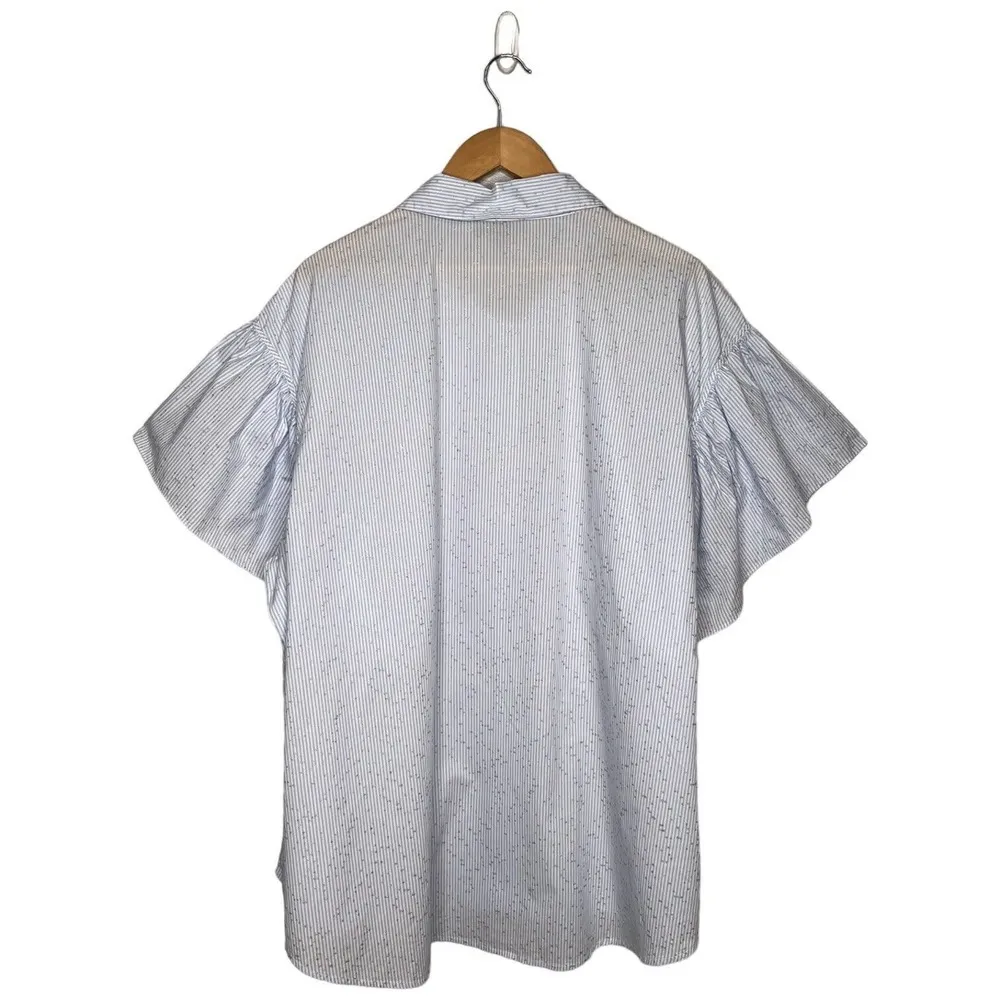 Lane Bryant Pinstriped Ruffle Short Sleeves Collared Button Up Dressy Shirt 26 - Image 3