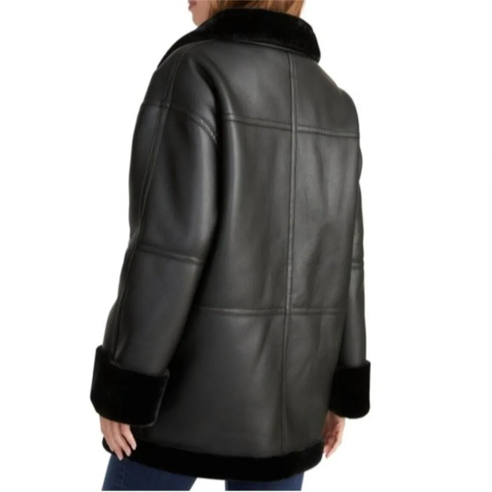 Rebecca Minkoff Faux Leather Faux Fur Lined Car Coat Size Small - Image 2