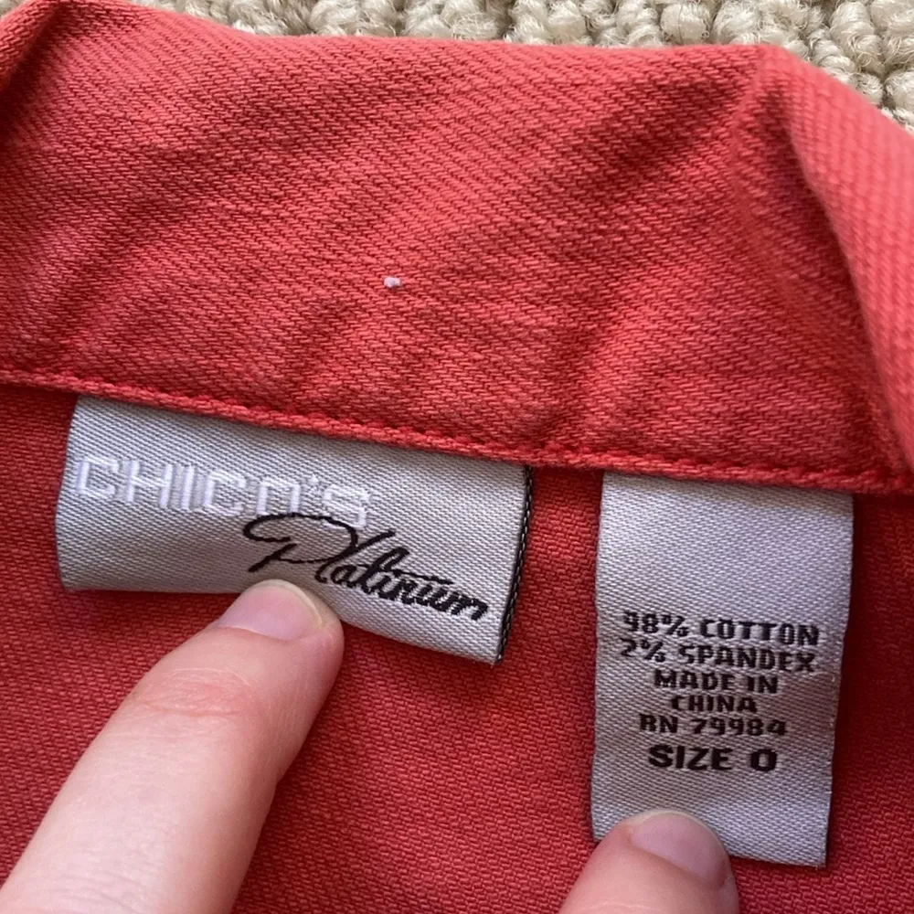 Chico’s Platinum Utility Jacket Button Down Size 0 Orange Salmon Cotton VEUC - Image 3