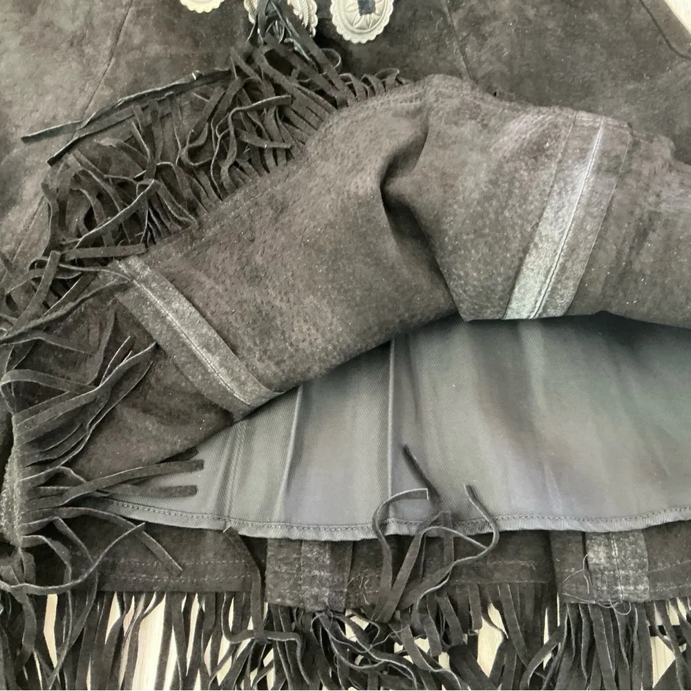 Vintage frontier collection suede black cowgirl fringe skirt embellished size 11 - Image 9