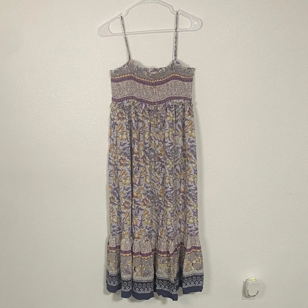 Bohemian Floral Midi Dress in Purple and Cream Size L - Image 4