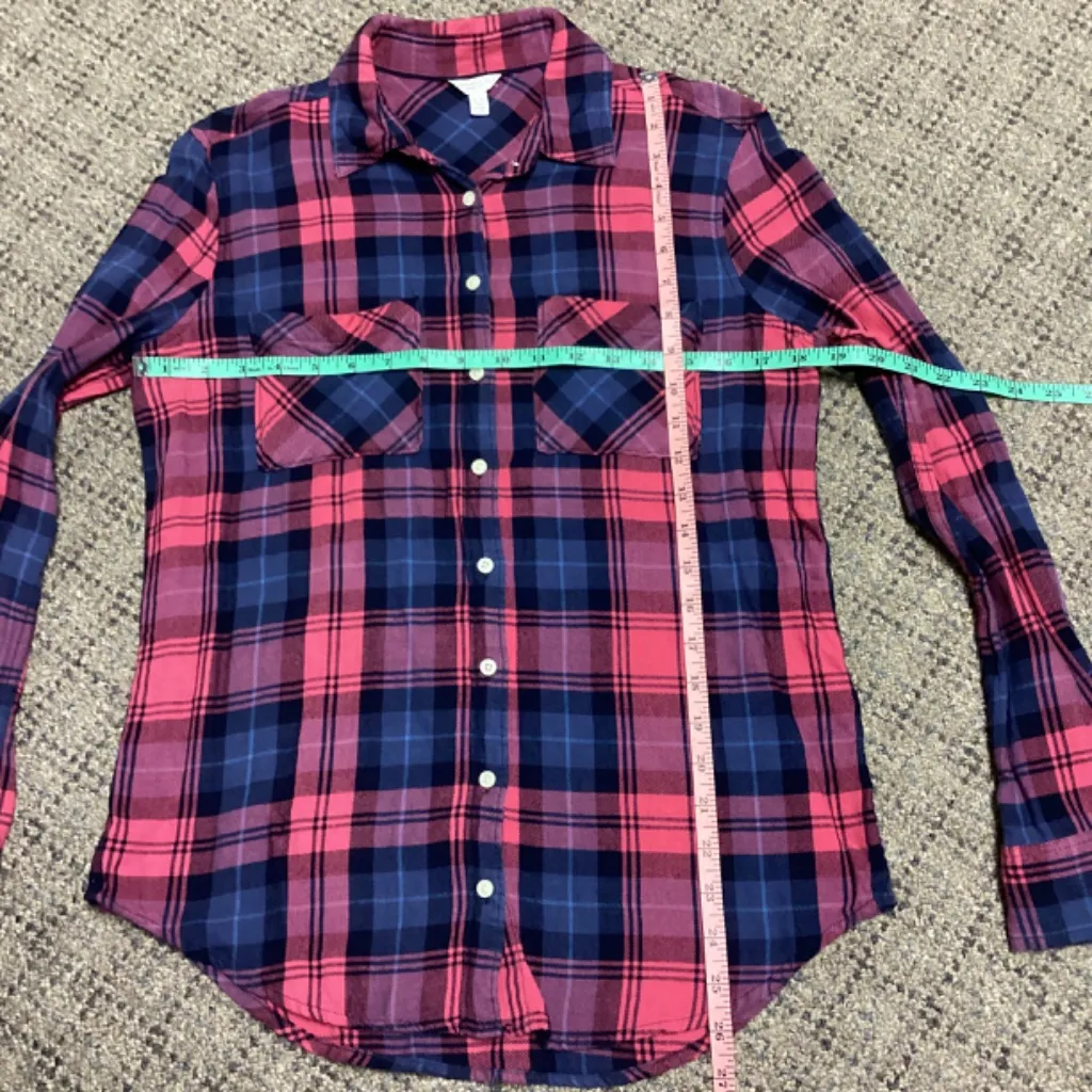 Aéropostale Blue Pink Plaid Flannel Button Down Long Sleeve Shirt * Juniors M - Image 4