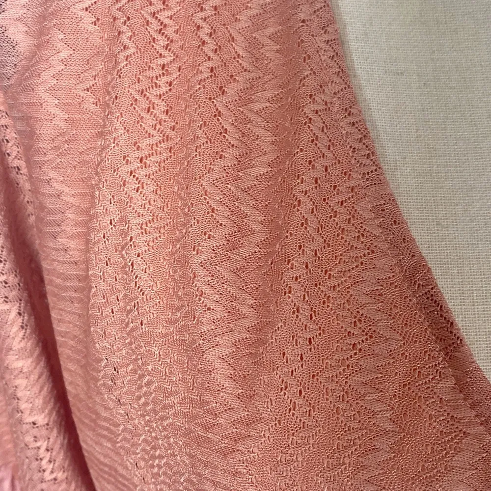 Blue Blush Faux Wrap Cropped Flutter Sleeve Shirred Smocked Peach Blouse - Image 5