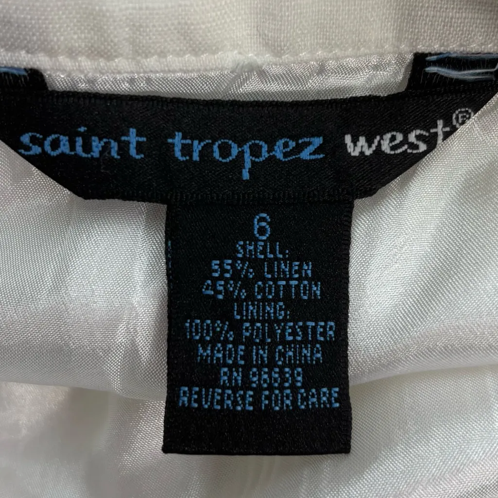 Saint Tropez West 6 Linen Cotton White A-Line Pocketed Skirt with Swirl Accents - Image 8