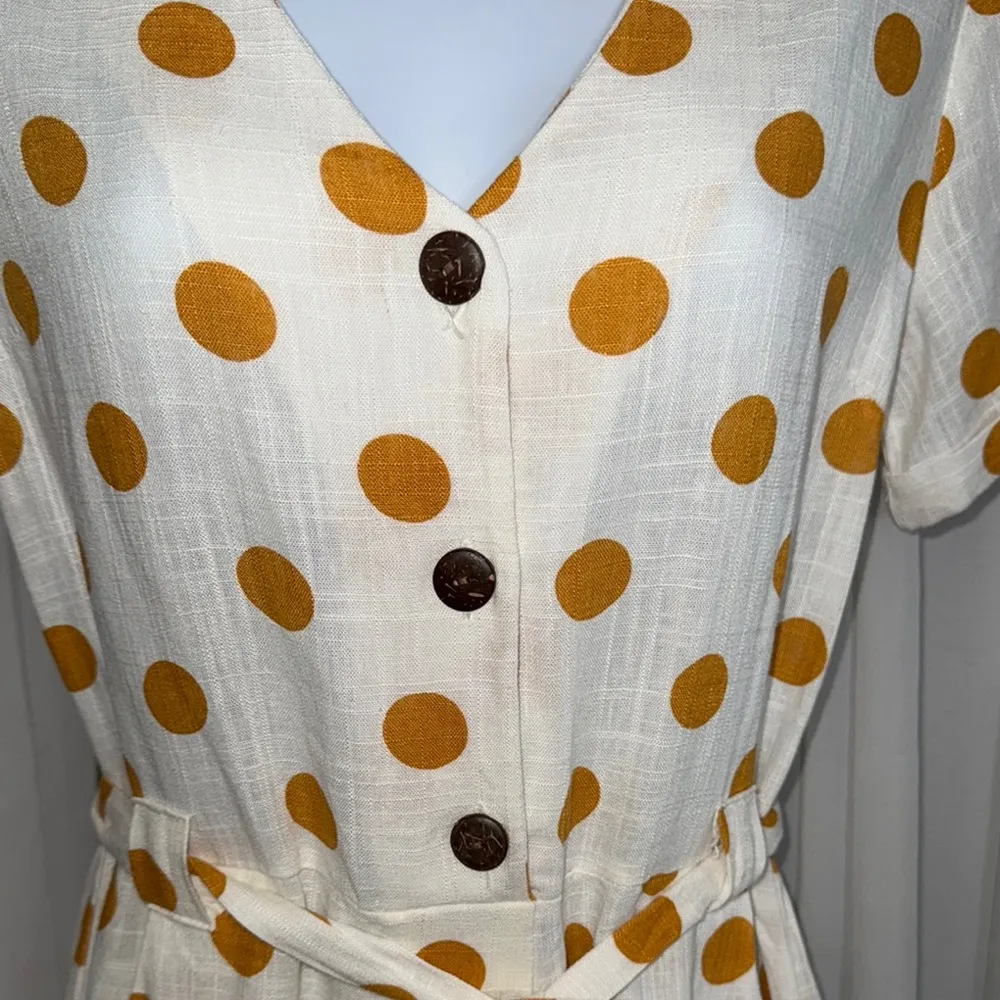 Monteau White and Yellow/ Orange  Polka Dot Romper - Image 2