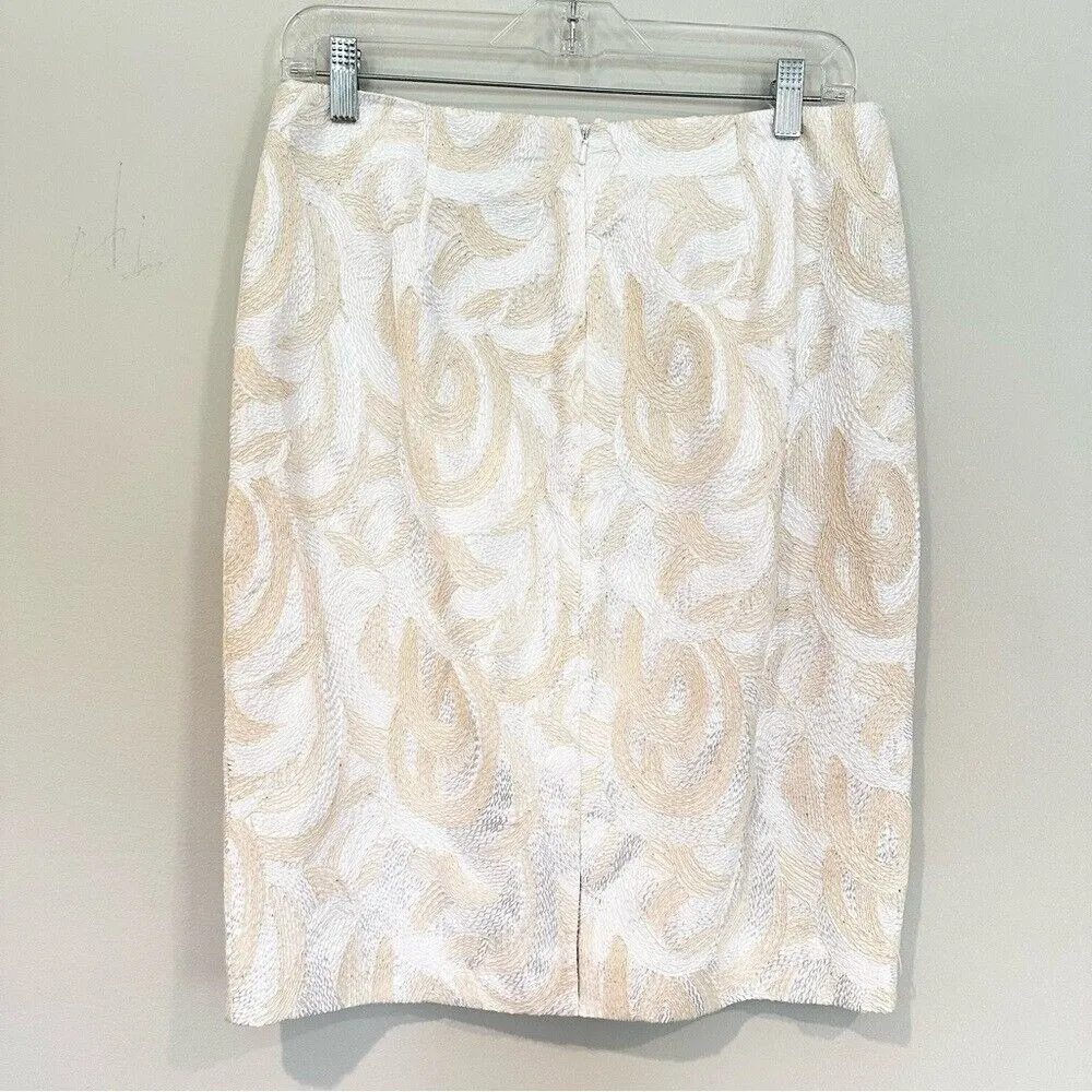 Worth Embroidered Slim Pencil Skirt Women's 6 Cream Ivory 100% Cotton Career NWT White - Image 4