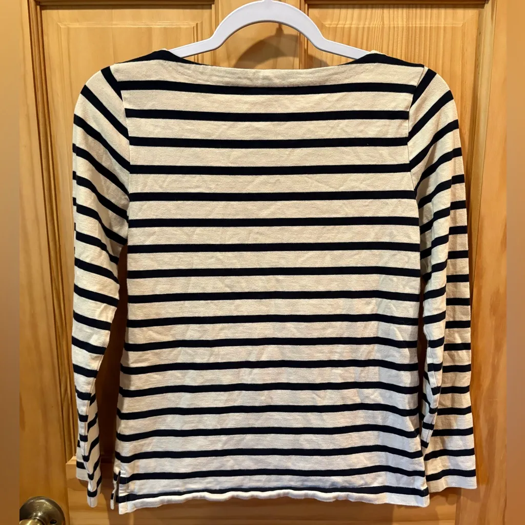 J. Crew Jeweled Embellished Striped Long Sleeve Top Cream/navy stripe women’s XS - Image 2