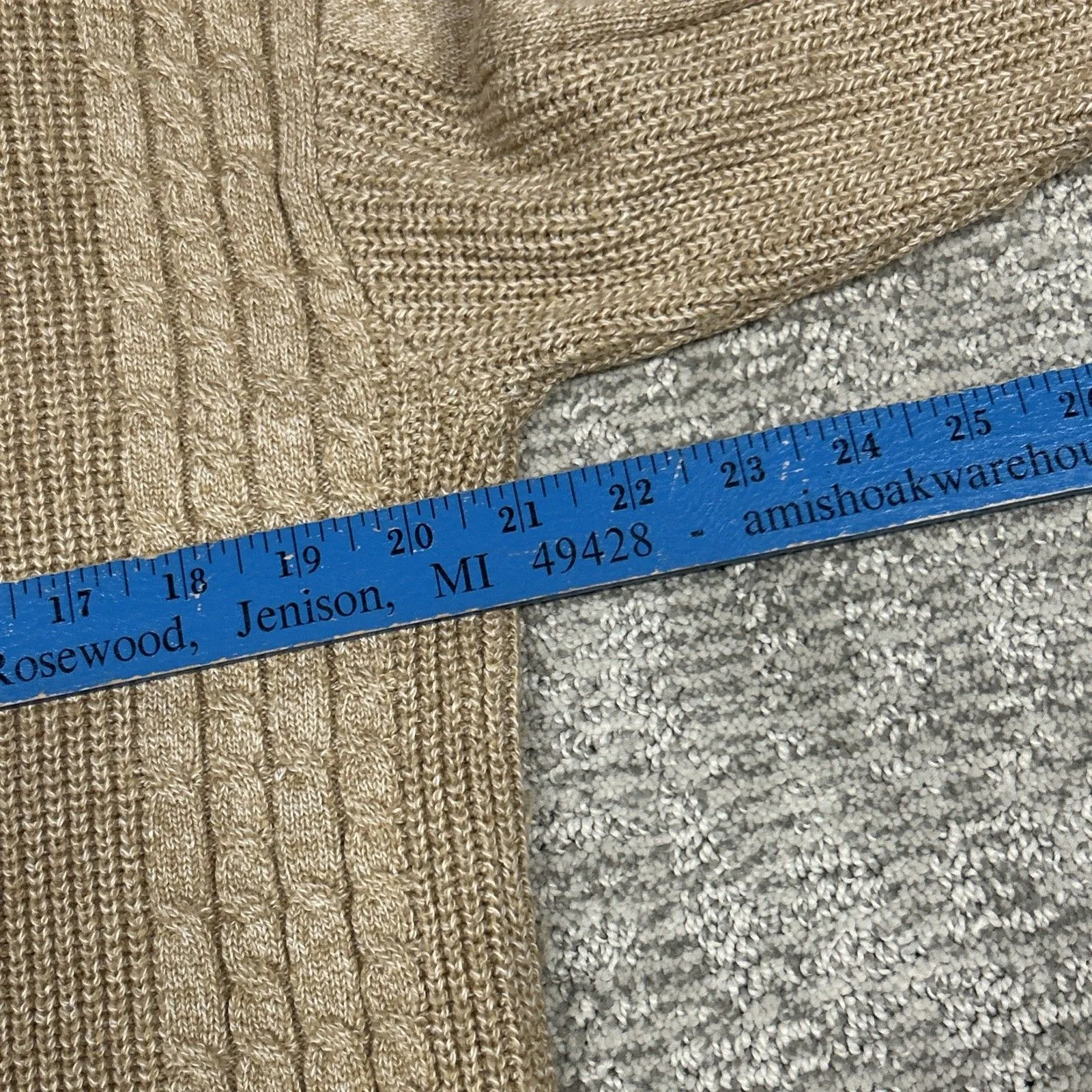 Talbots Long Cardigan Sweater Womens Medium Tan Cable Knit Tipped Gold Buttons - Image 6