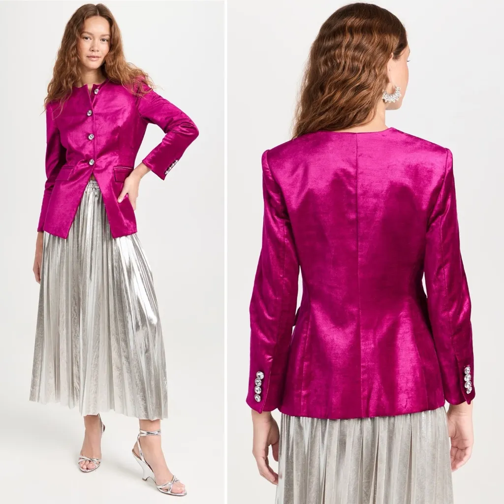 VERONICA BEARD Cencia Magenta Velvet Collarless Jacket Size 2 - Image 4