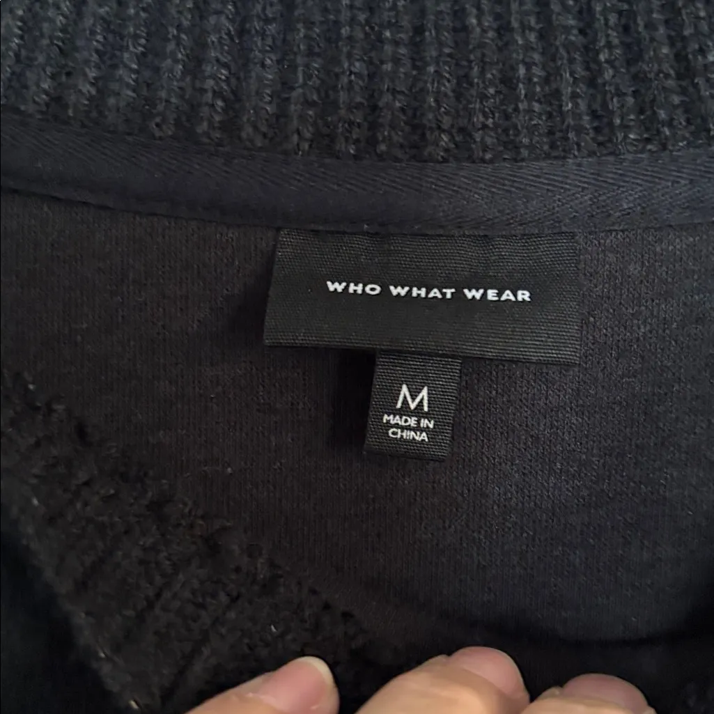 Who What Wear Fleece Black Long Sleeve Dress with Sweater Cuffed Sleeves - Image 2