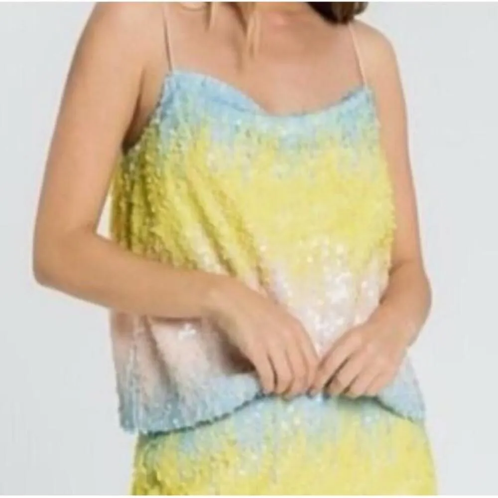 Endless Rose Top Large Multicolor Sequin Gradient Spaghetti Straps Party Festive - Image 1