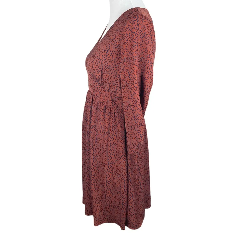 Listicle Patterned Chiffon Dress Brown Navy Blue Size Small - Image 4