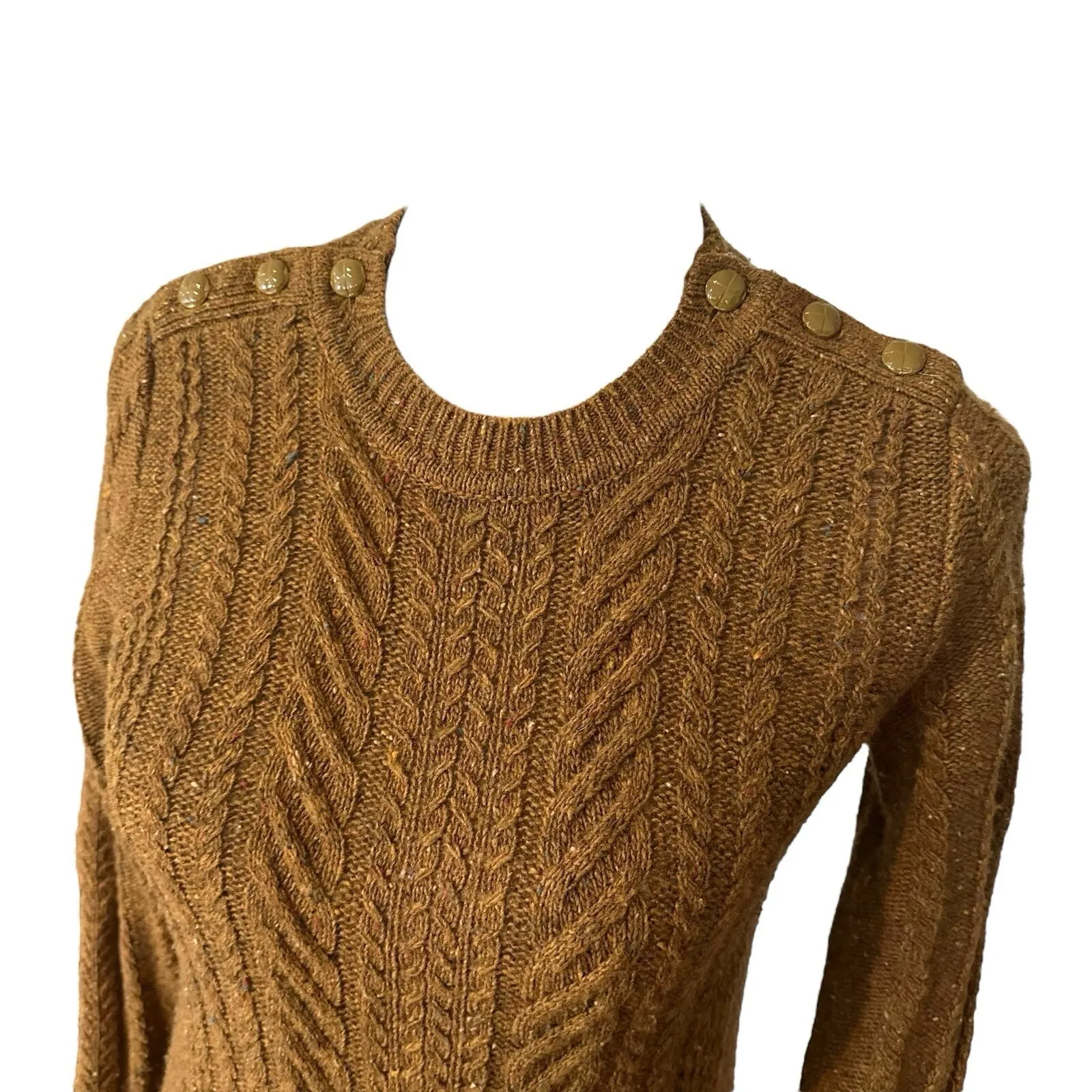 J Crew Cable Knit Sweater Women XXS Speckled Lambswool‎ Cozy Knit Cabin Academia - Image 7