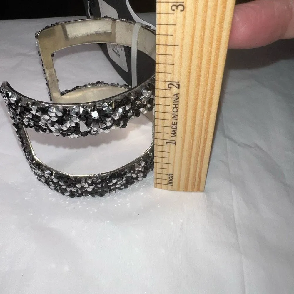 G by Gennaro Chunky Crystal Cuff Bracelet Silver - Image 5