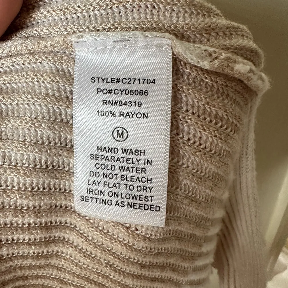 Cyrus Womens Cardigan Thin Ivory Tan Stripes Long Sleeves Rayon Medium - Image 3