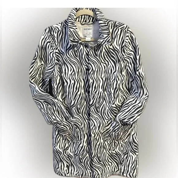 Vintage Old Navy  mid weight Canvas 
100% Cotton Trench  Coat zebra Funky 
 Sz L - Image 5