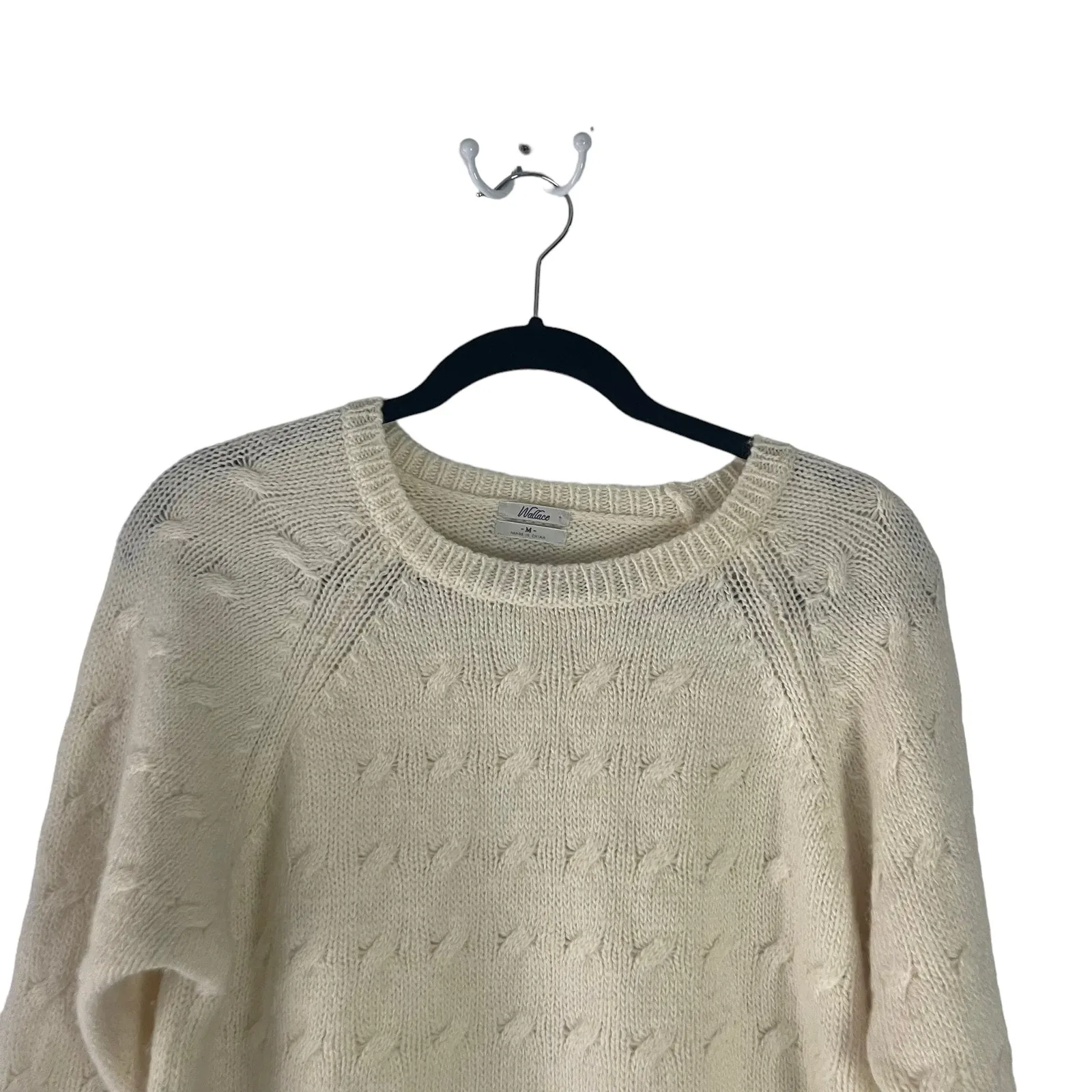 Wallace Women's‎ Size Medium Cream Mohair Wool Cable Knit Sweater - Image 2