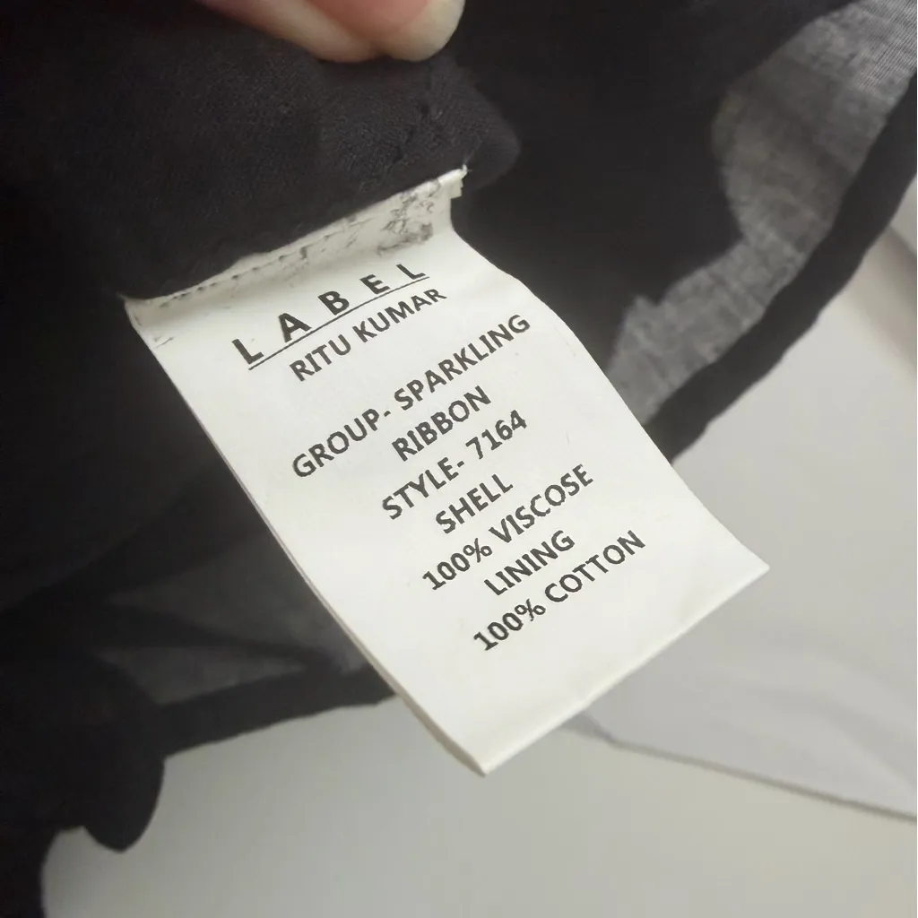 Ritu Kumar Label Dress Gown Flowers Beaded Sequin Party Event Black Silver Gold Size L - Image 14