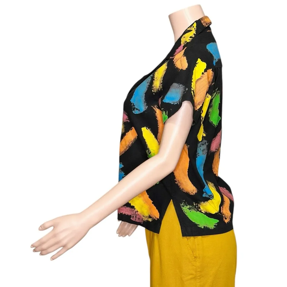 BIG BUD Pantry Button Up Blouse, Rainbow Paint Stroke, XXS Black - Image 5