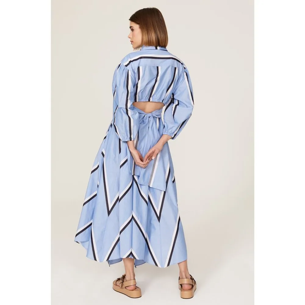 Tanya Taylor Azaria Blue Stripe Puff Sleeve Handkerchief Button Up Shirt Dress 4 - Image 3