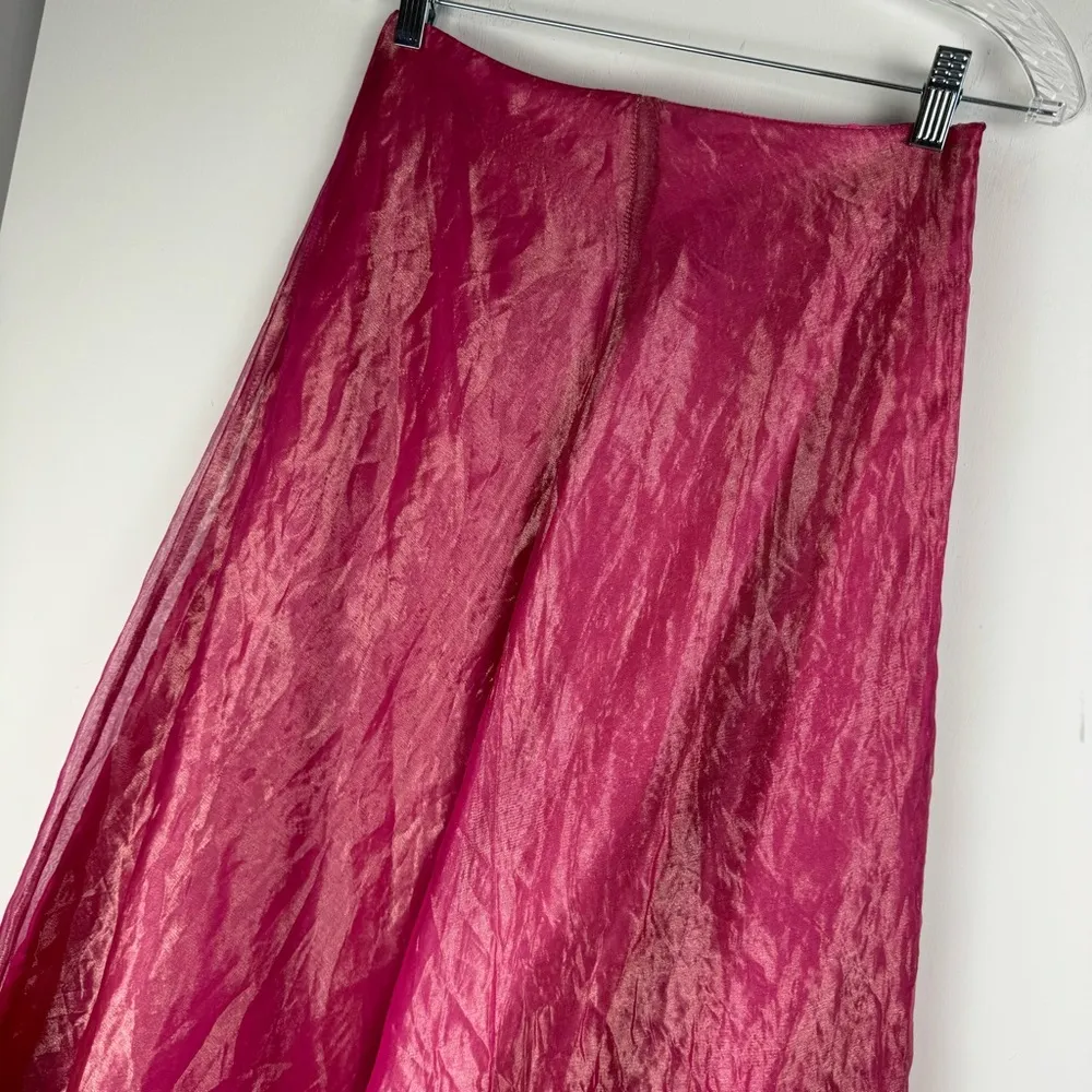 Vtg Y2K Pink Silk Sheer Iridescent Maxi Skirt Sz 6 Ballerinacore Retro - Image 3