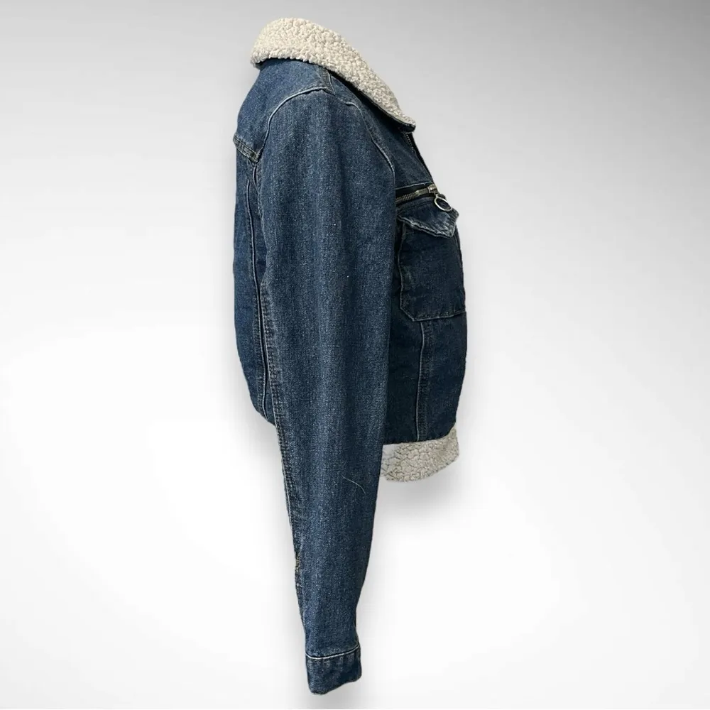 HIGHWAY JEANS Women's Sherpa-Lined Cropped Denim Jacket Medium | EUC - Image 6