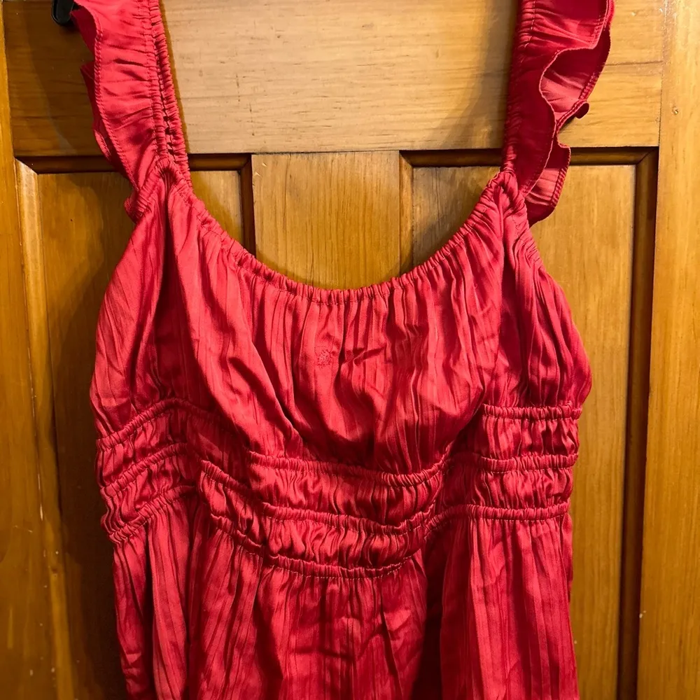 Red Anthropologie Blouse—Ruched, Smocked, Sleeveless with Ruffled Straps… - Image 9