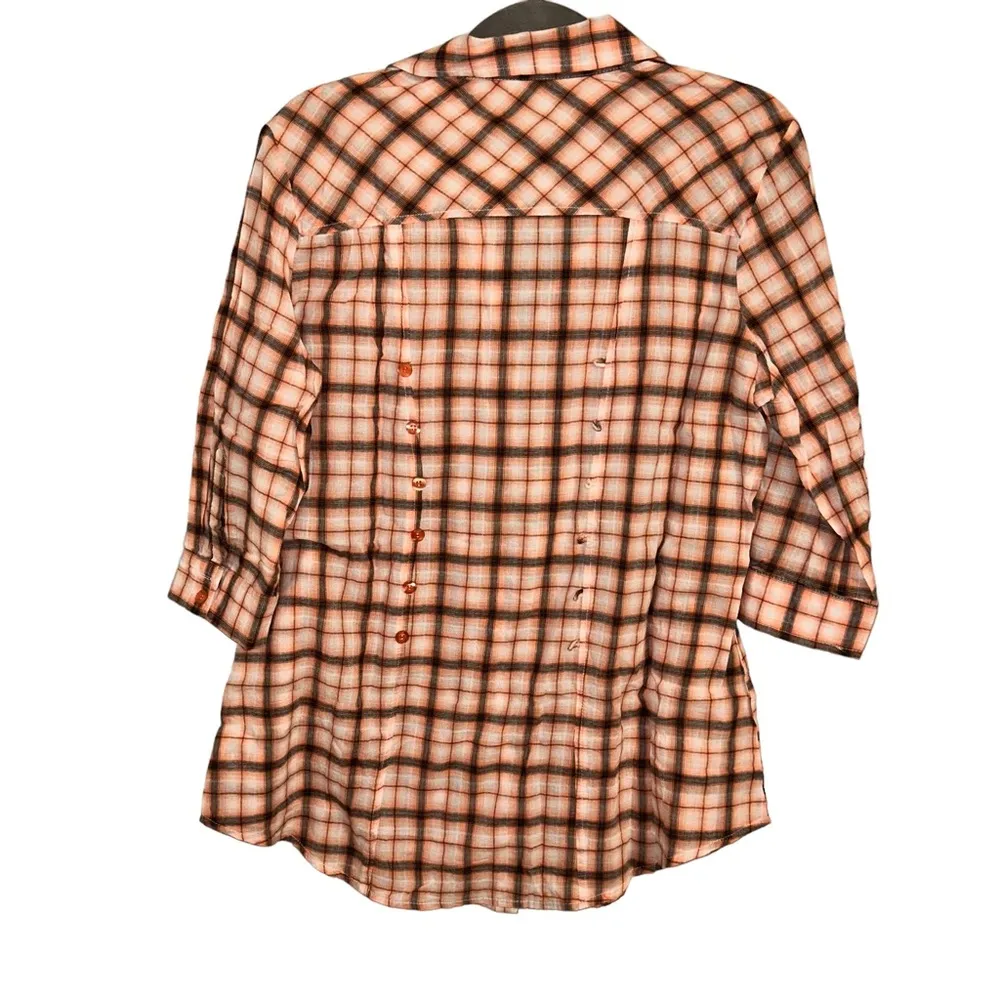 Seven7 Orange Plaid Design Top Women’s Size Large Button Down Collared Shirt! - Image 2