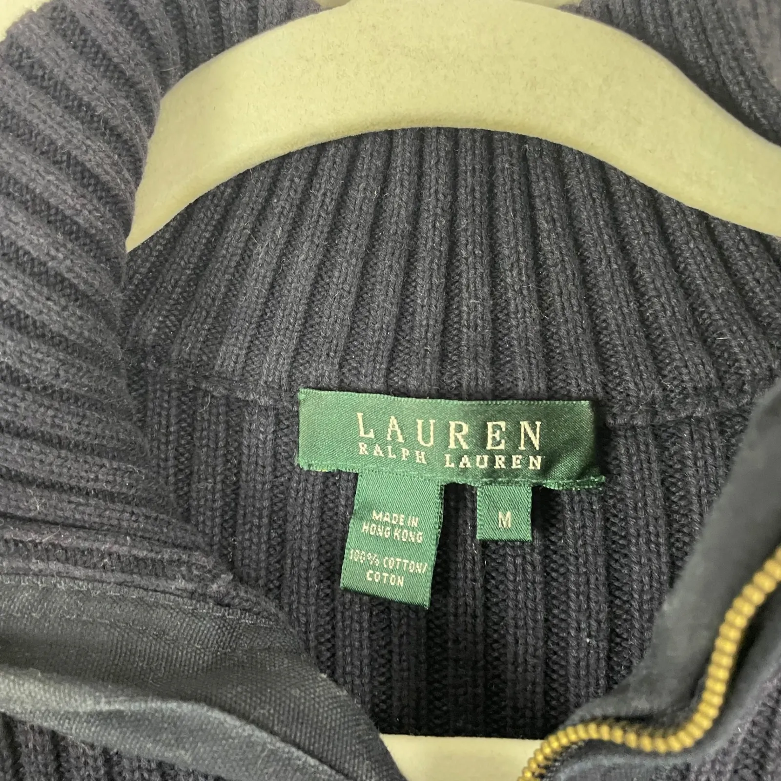 Lauren Ralph Lauren Navy Ribbed Quarter Zip Sweater Crest Logo Women's M Y2K - Image 3