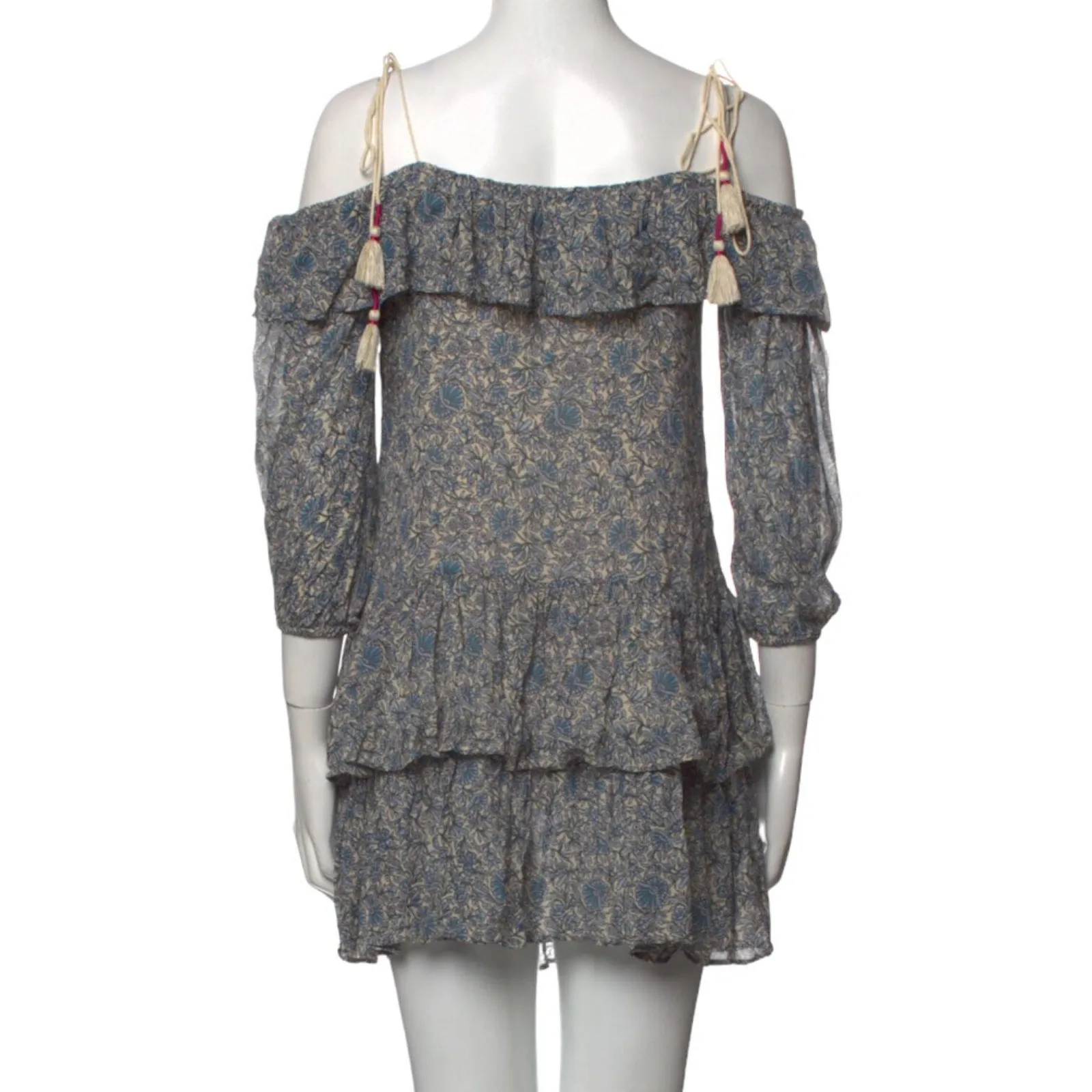 Rebecca Minkoff Dress Women Size Medium Mini Blue Floral Dexter Cold Shoulder Ru - Image 3