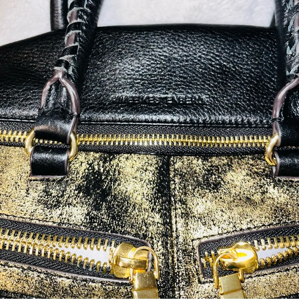 Aimee Kestenberg Leather Gold/Black Satchel Handbag - Image 6