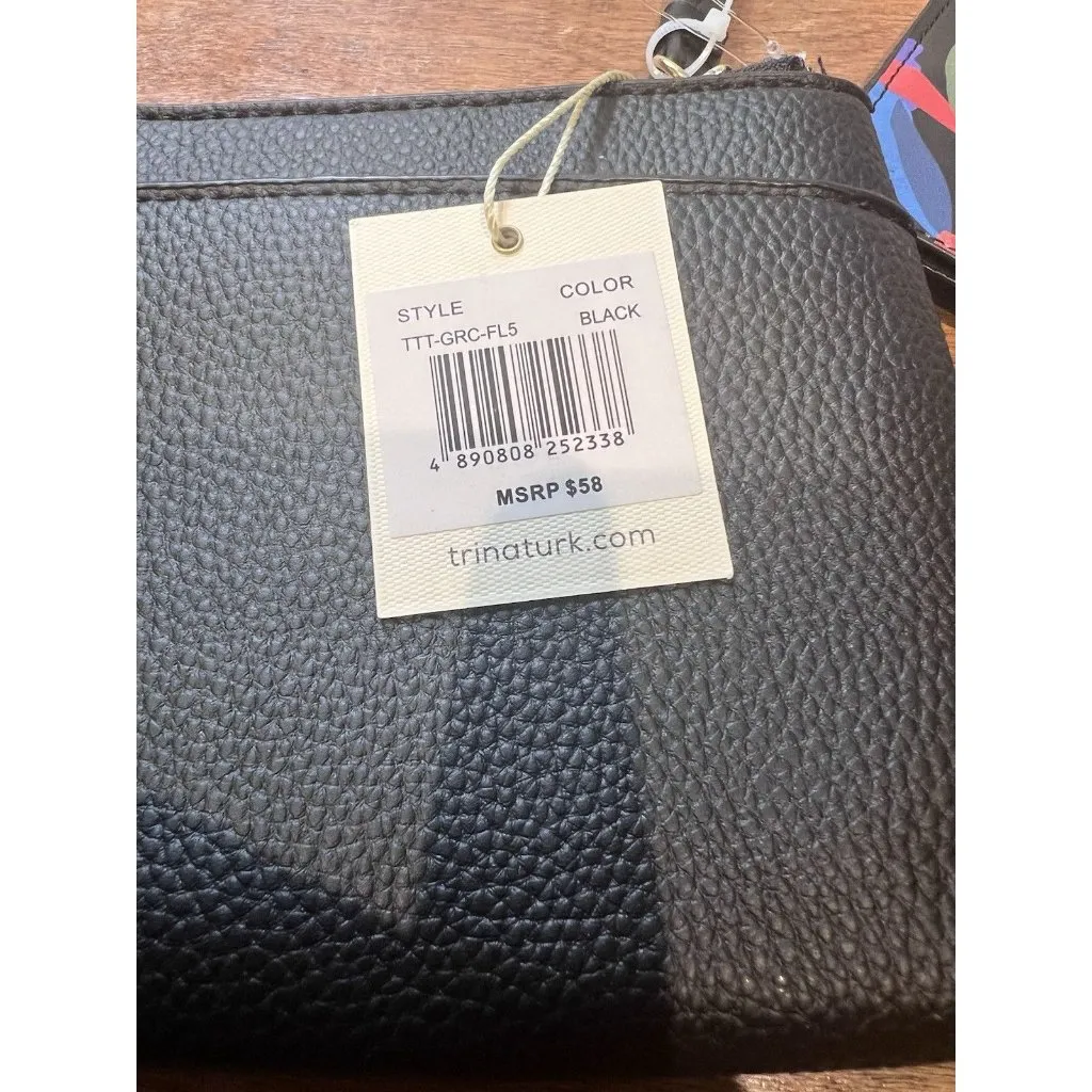 Trina Turk Black Wristlet Wallet Matching Keychain Cardholder Set Faux Leather - Image 8